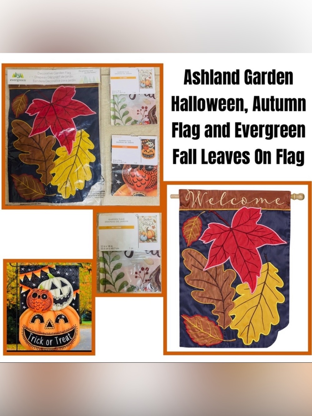 Ashland Garden Halloween, Autumn Flag and Evergreen Fall Leaves On Flag